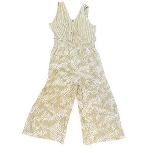 Lascana Jumpsuit Women’s 14 Palm Leaf Print‎ Sleeveless Wide Leg Linen Blend